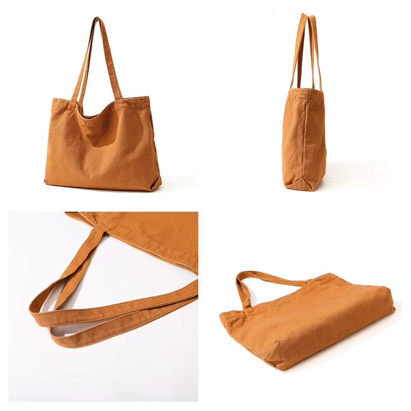 Large Canvas Women's Bag Solid Eco Bag Korean Shoulder Bag Reusable Shopping Messenger Bag Y2K Handbag School Pocket Travel Bag 4