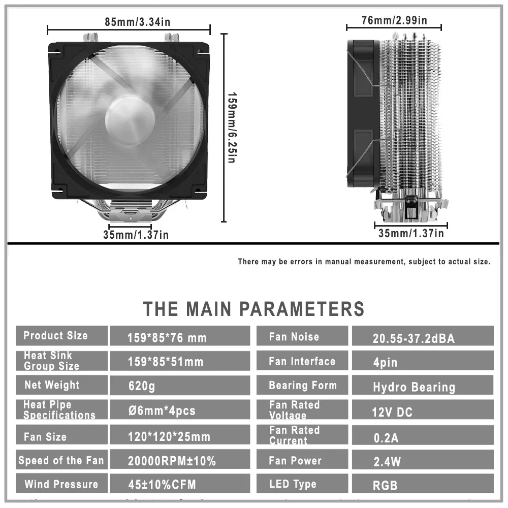 Processor Cooler For Lga 2011-V3/1366/1151/1700 AM4 AM3 4 Heat Pipes Cpu Cooler 4PIN Fan Heatsink IWONGOU Radiatier Ventilador