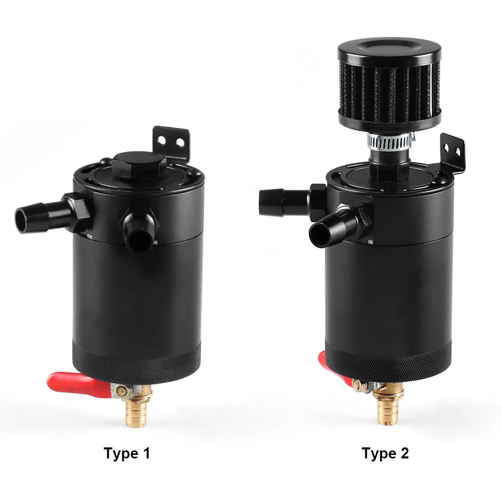 Universal 2-Port Oil Catch Can Reservoir Tank Engine Baffled and Drain Valve