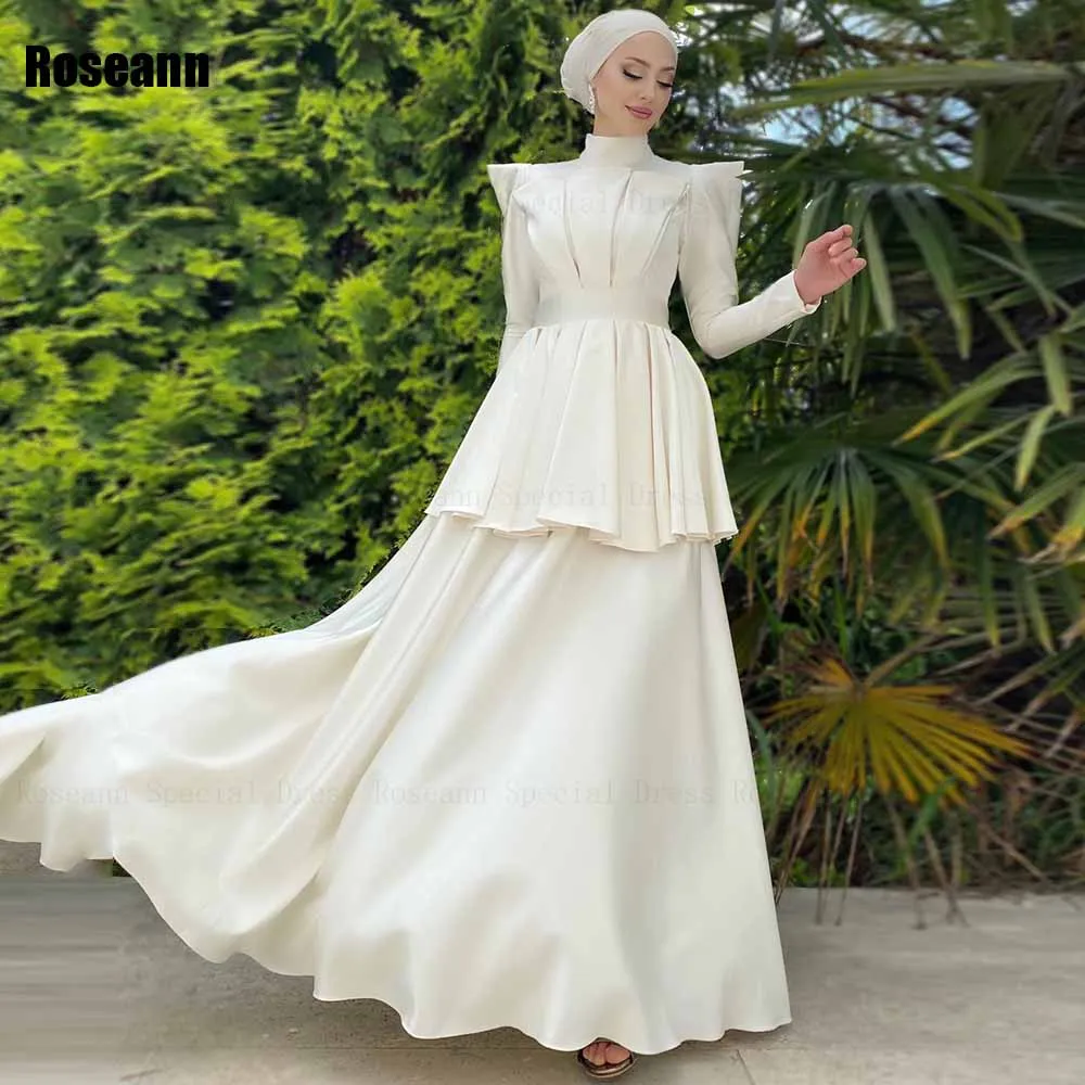 

Muslim 2024 High Collar Mermaid Wedding Dresses Belt Vertically Brush Train Draped Pleat Floor Length Bride Dress robe de mariée