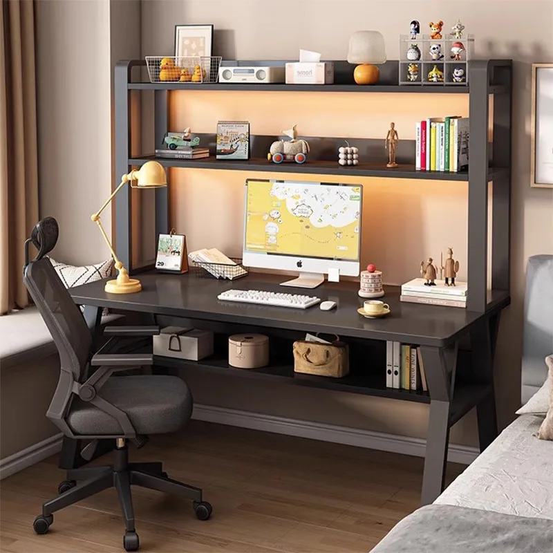 Computer Study Desk With Storage Bookshelf Wood Composite Desk Office Workstation Organizer Desk for Home Students 80-140cm