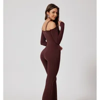 FUBEIKE New Yoga Jumpsuit For Sports Back Beauty Back Brown Seamless Double-Shoulder Strap Tights Sexy One-Piece Bodysuit 5