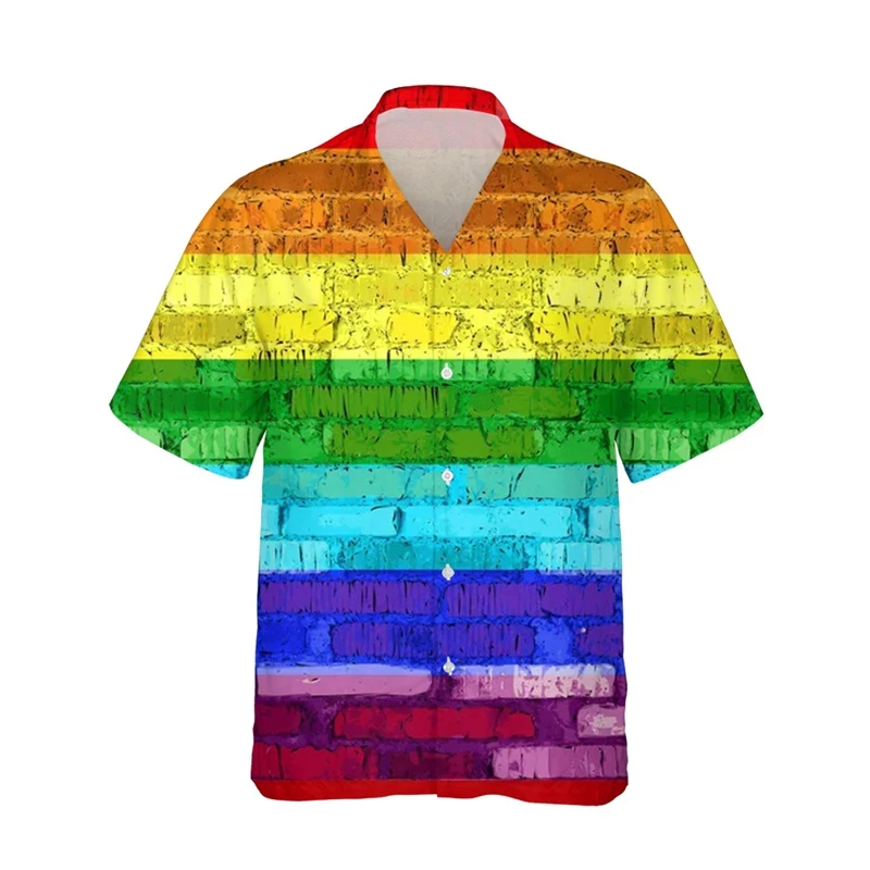 thumbnail image 1 of Camisetas con estampado 3D de la bandera del arcoíris LGBT para hombres y mujeres, camisetas de manga corta con solapa y personalidad a la moda, camisetas con botones para hombres, 1 of 5