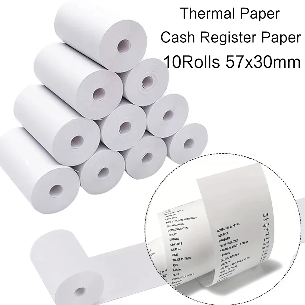 10 Rolls 57x30mm Cash Register Paper Take-out Catering Supermarket Shopping Receipt Paper Thermal POS Receipt Bill Printer