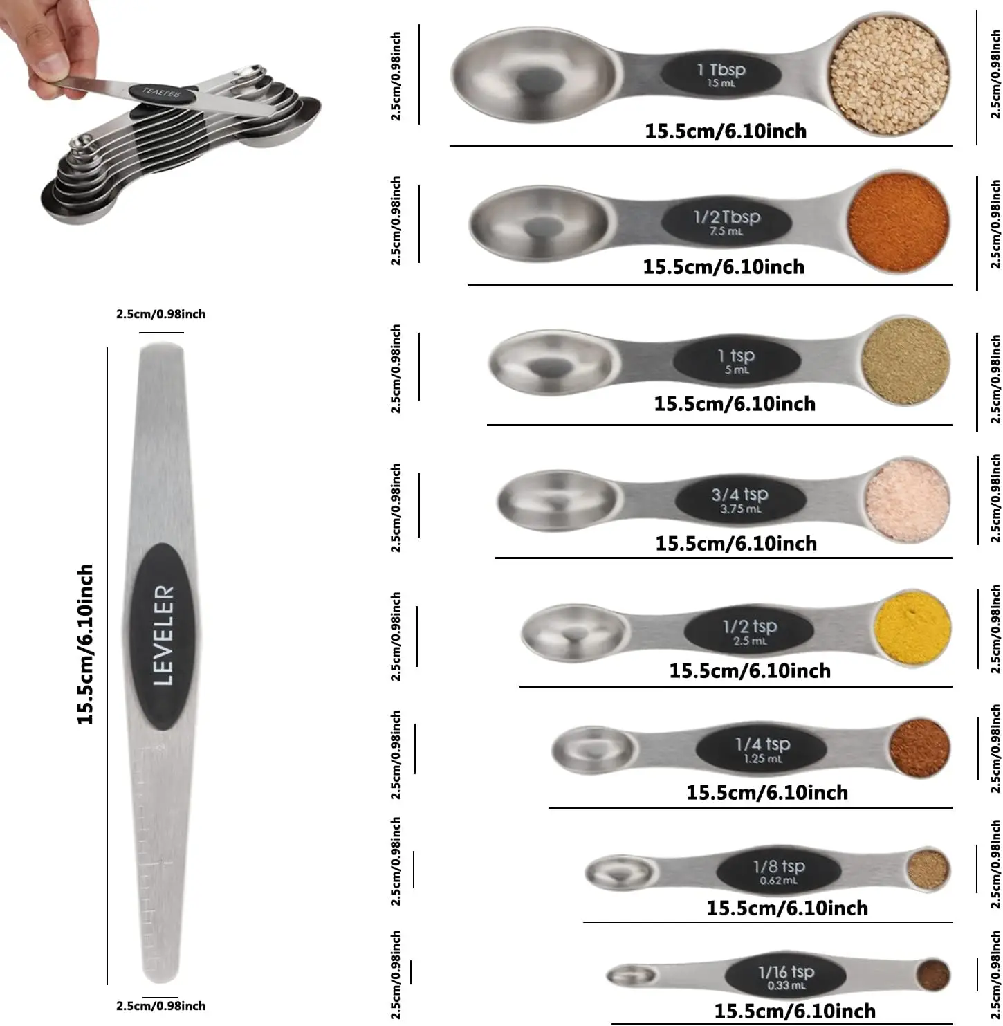 Kitchen Measuring Spoons Measuring Spoon Set Measuring Cup And Spoon Set Measuring Spoons Magnetic Measuring Spoons Dual Sided Stainless Steel Stackable Nesting Tablespoon Teaspoon