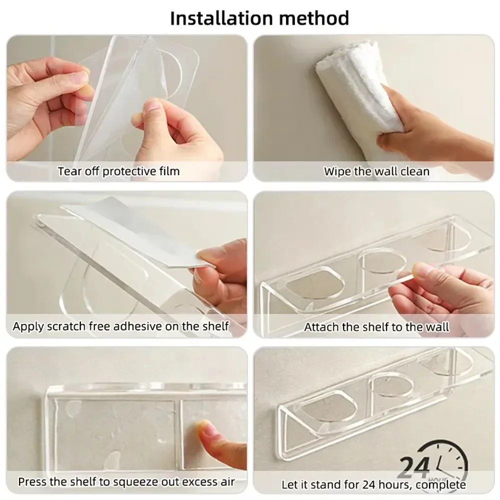 Comb Holder Organizer Acrylic Storage Shelf Clear Transparent Wall-Mounted Hair Brushes Rack Bathroom Accessories Home Shelves 5