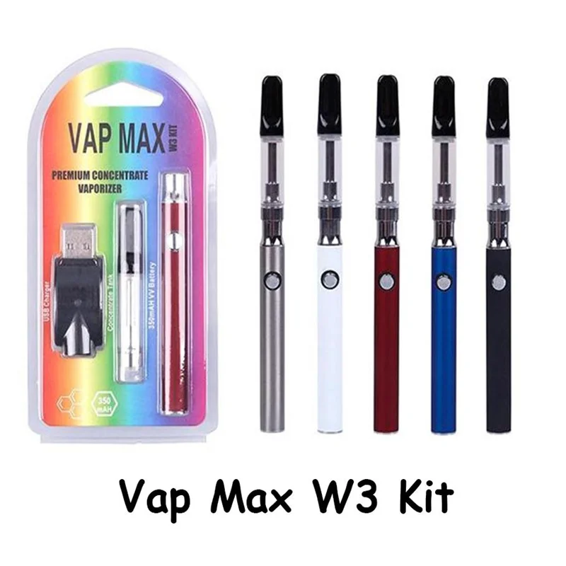 

E-Cigarettes Vap Max W3 Kit 350mah Vertex Preheat Variable Voltage Battery 1.0ml CC-ell Cartridge For 510 Thread Vaporizer Vape