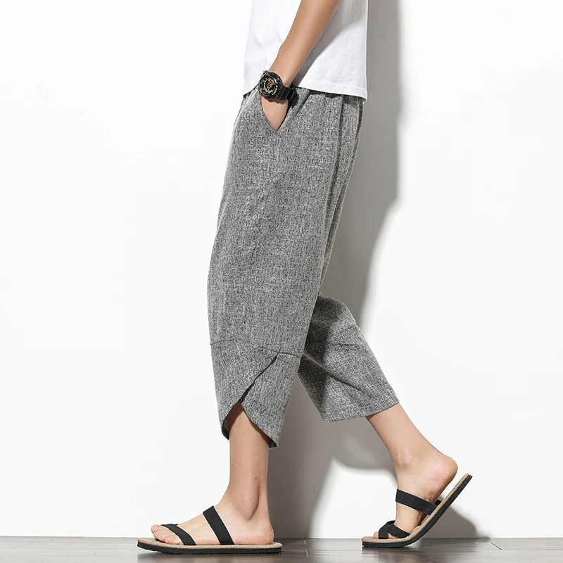 

2023 китайская летняя одежда больших размеров 5xl, мужские свободные хлопковые Капри с широкими штанинами в восточном стиле, штаны Hanfu для отпуска