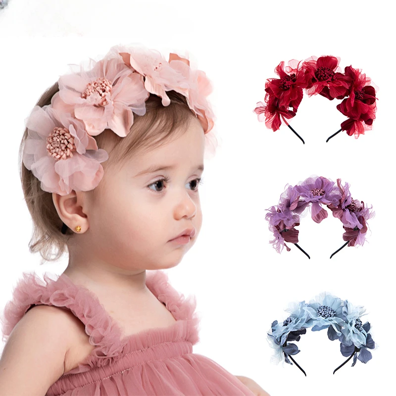 

BalleenShiny Baby Headband Baby Girls Crown Headband Princess Hair Accessories Kids Bridal Floral for 0-3years Child Photo Tools