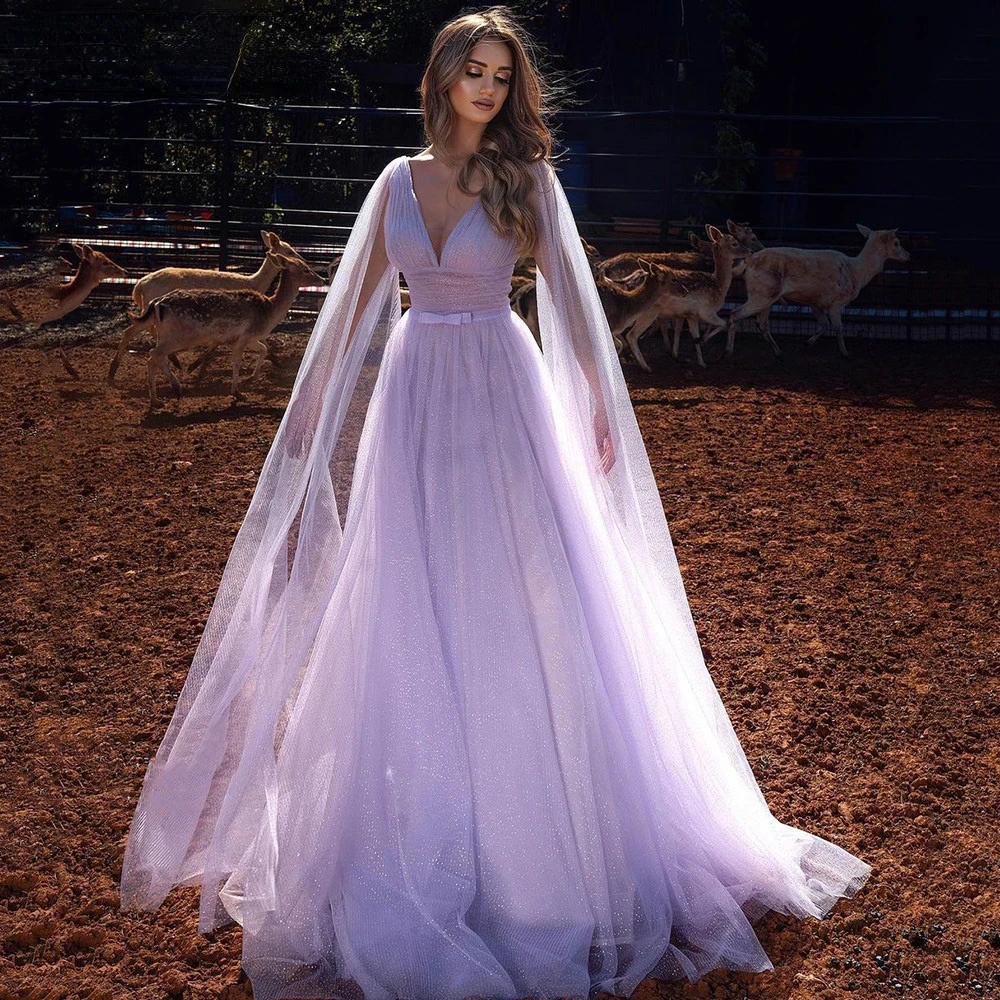 

LYLDS Purple Exquisite Evening Dresses V-Neck Full Sleeves A-Line Party Prom Gowns Sequined Lace Up Vestidos De Fiesta D10037