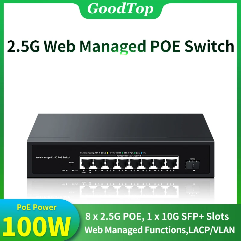 GoodTop 2.5Gb Web Managed PoE Switch Smart 8 Port 2.5GBASE-T with