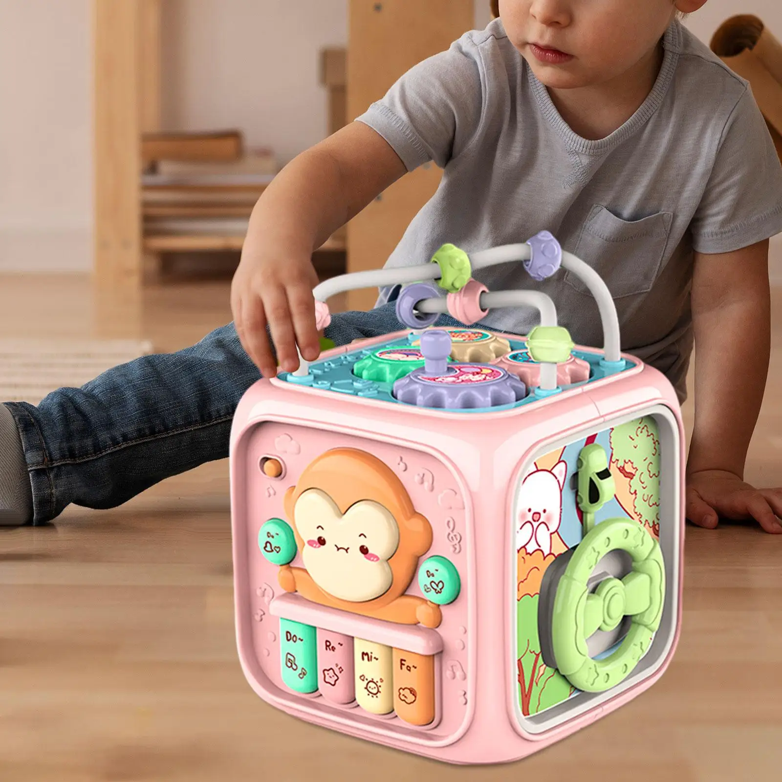 Busy Cube Color Shape Portable Sensory Busy Board Fine Motor Skills for Babies Birthday Gift Children 18-36 Month Boys and Girls