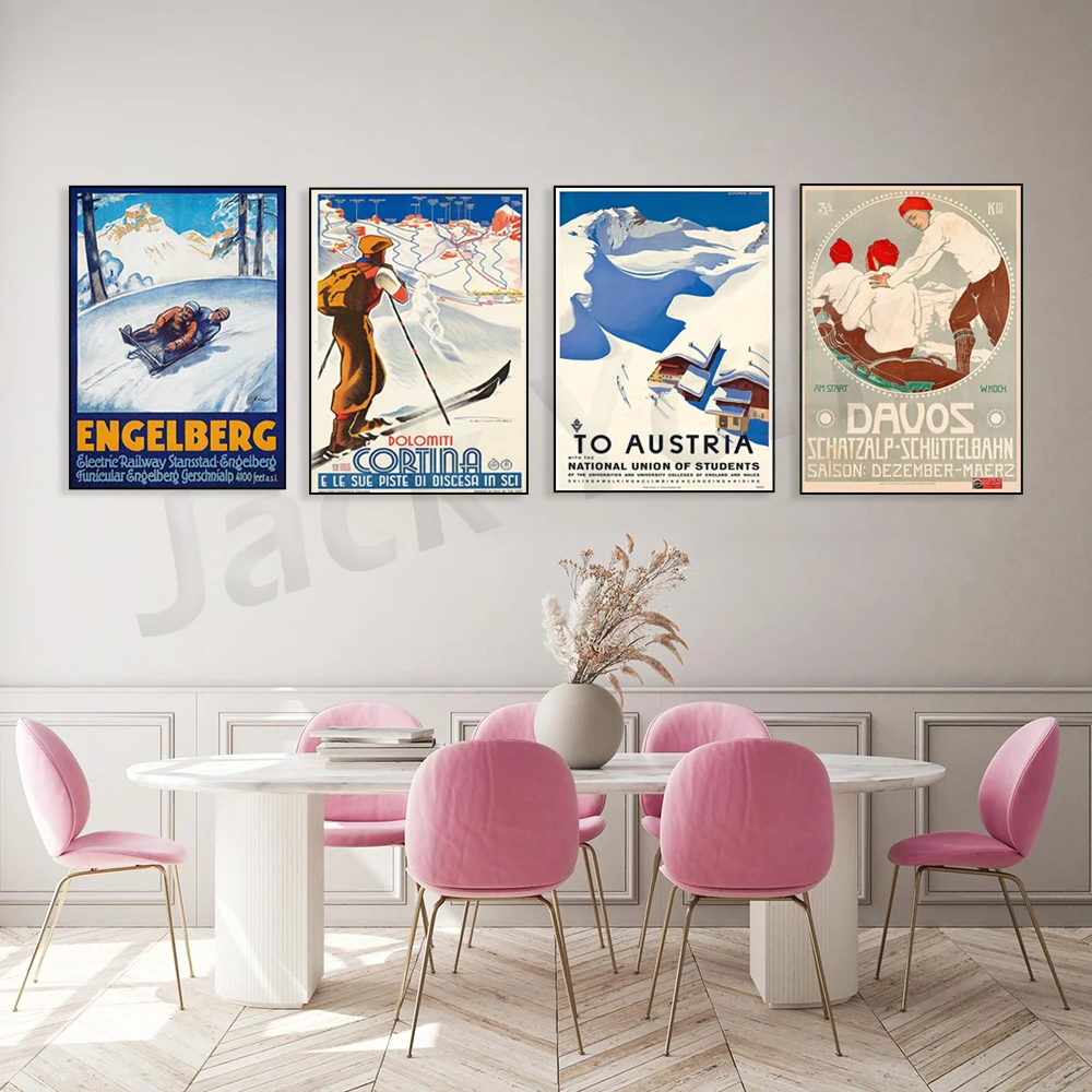 omvendt karakterisere færge Cortina, Dolomites, Italy -Sport D'hiver -France - Davos  Schatzalp-Schlittelbahn, Switzerland - Vintage Ski Poster - AliExpress