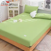 Green Washed Cotton Fitted Bed Sheet Solid Color Mattress Cover with Elastic Band Single Double Queen King Size Home Decor 가구 1