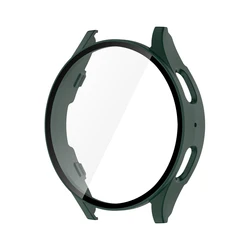 Premium Tempered Glass and Hard Matte Protective Case with Screen Protector Bumper Shell for Galaxy Watch 7 40mm (Dark green)