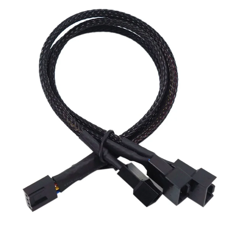 4-пинов PWM вентилаторен кабел, 1 до 2/3/4 разклонител, черен ръкав, 27 см конектор за удължителен кабел, PWM удължителни кабели