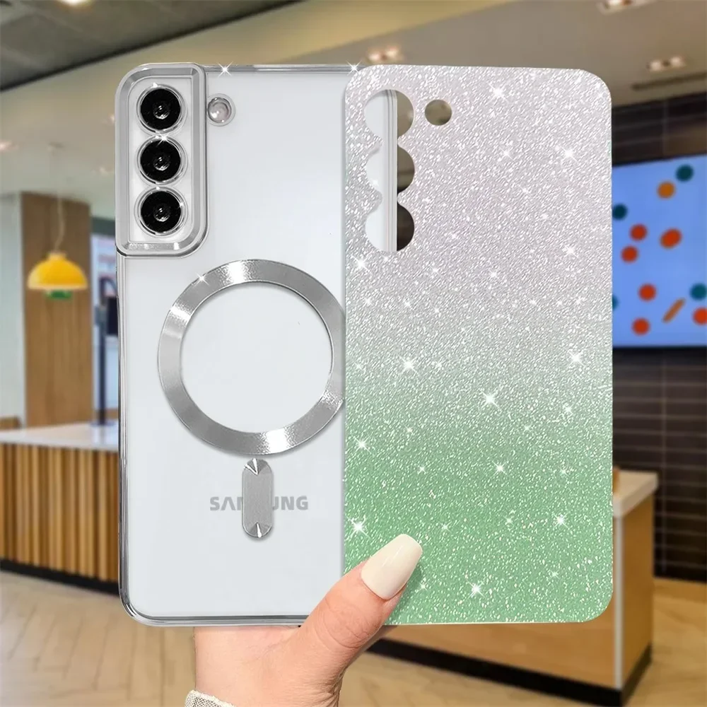 Glitter Magnetic Case For Samsung Galaxy S26 S24 Ultra S23 S22 S21 S25 Plus S20 FE A56 A55 A36 A17 Plating Wireless Bright Cover