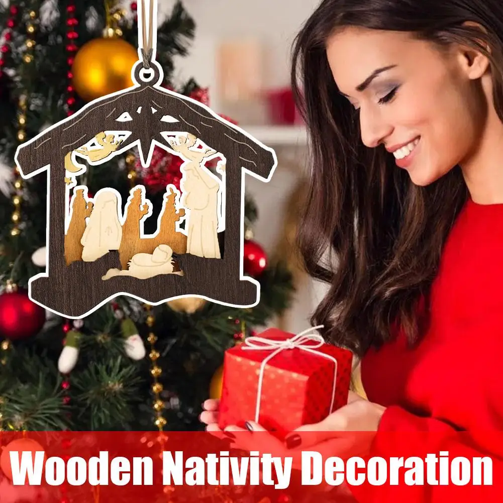 

Christmas Hanging Hollow Nativity Scene Pendants Christmas Wooden Crafts Tree Xmas Jesus Birth The of Decoration Ornaments G0F4