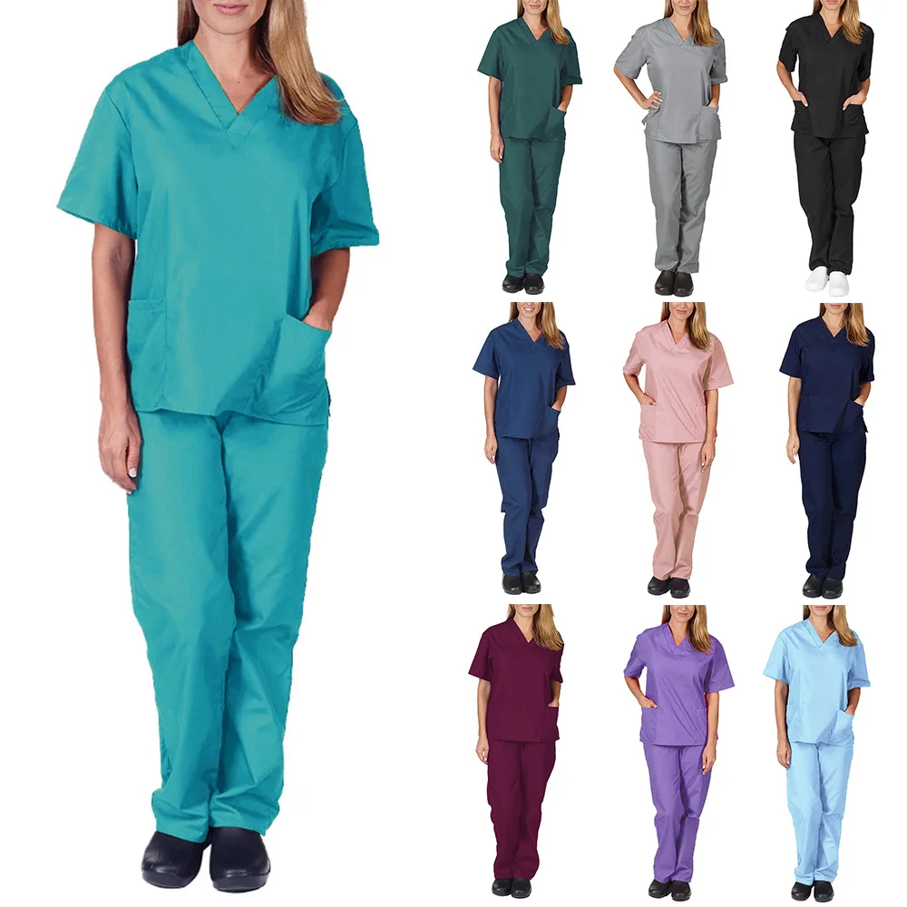 

Nurse Medical Uniform High Quality Pet Grooming Care Workwear Set Scrubs Operating Room Surgical Gown Short Sleeve Elastic Pants