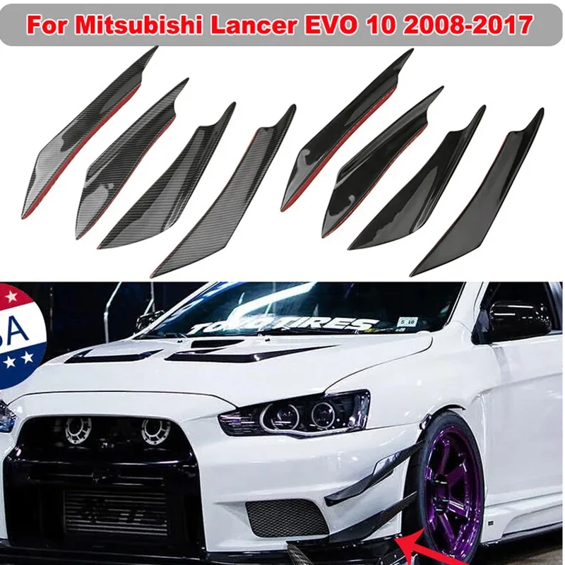 

For Mitsubishi Lancer EVO 10 2008-2017 Front Bumper Splitter Fin Canard Valence Spoiler Lip Diffuser Universal Car Accessories