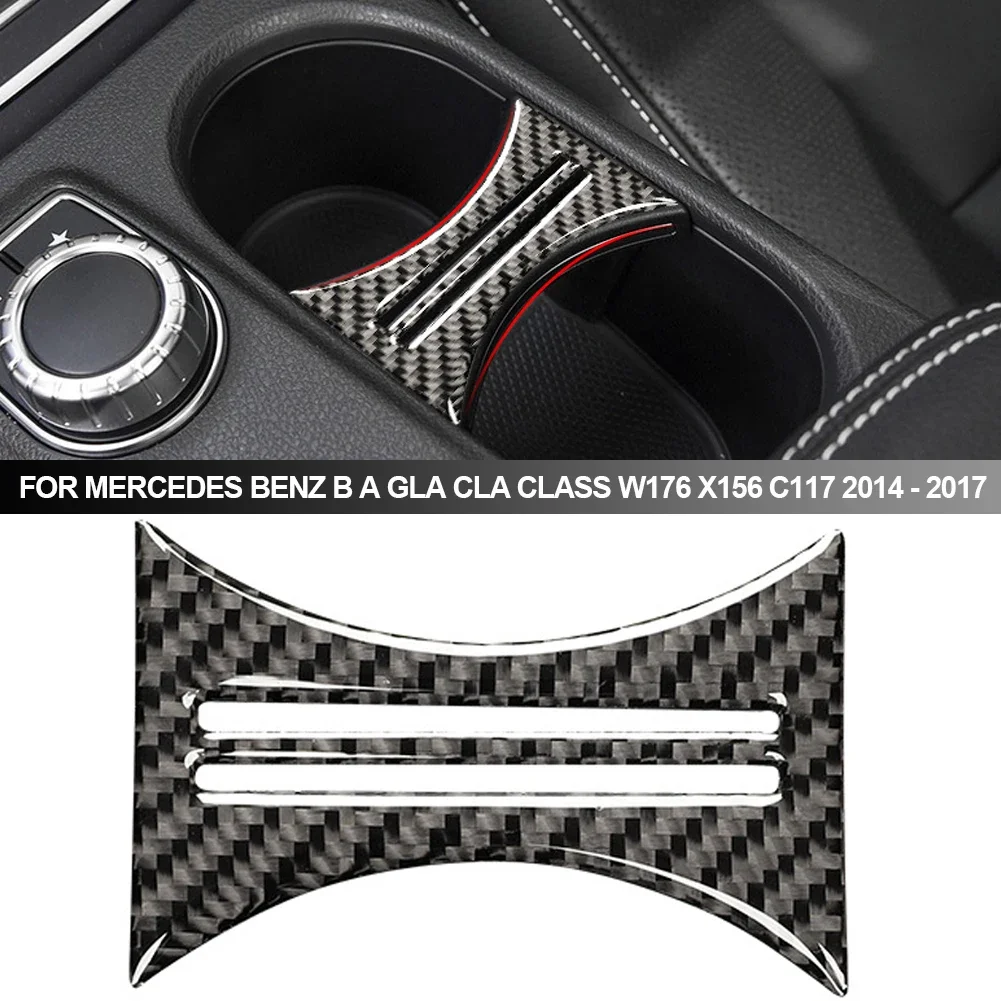 Car Carbon Fiber Interior Water Cup Holder Decor Covers Trim For Mercedes Benz B A GLA CLA Class W176 X156 C117 2014 -