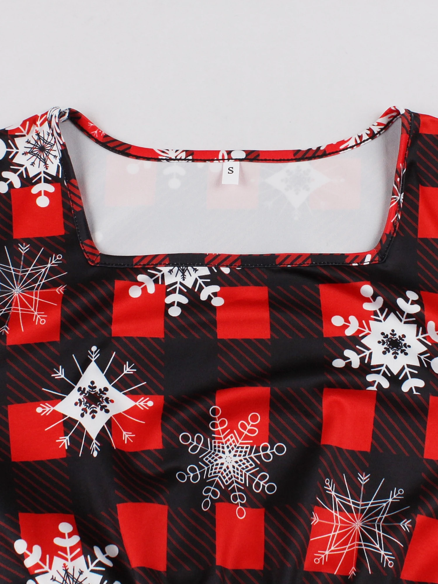 Spring and Autumn Christmas Party Square Neck Waist Long Sleeve Christmas Print Dress