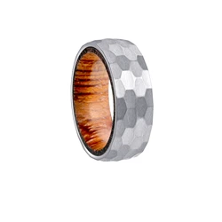 Men's Black Stainless Steel Ring with Timeless Wood Grain Design - Durable & Stylish Promise/Wedding Band - 8 (Silver)
