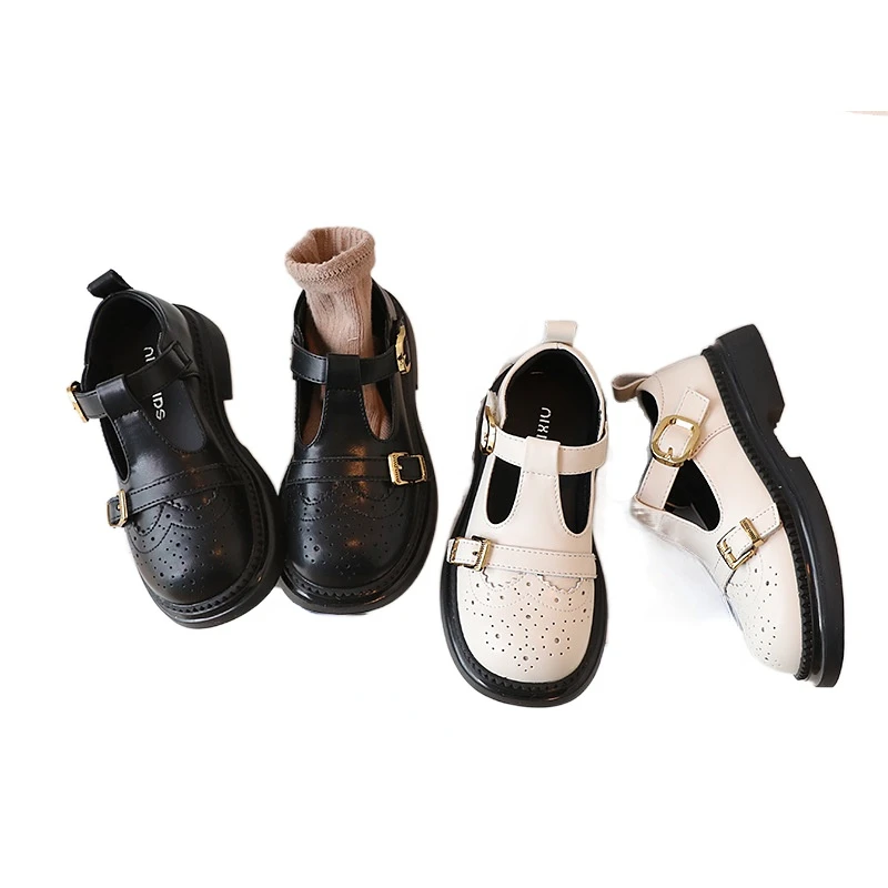 

Spring new Kids girls' leather shoes simple T-shaped children's soft soles student performance shoes boy's flat leather shoes