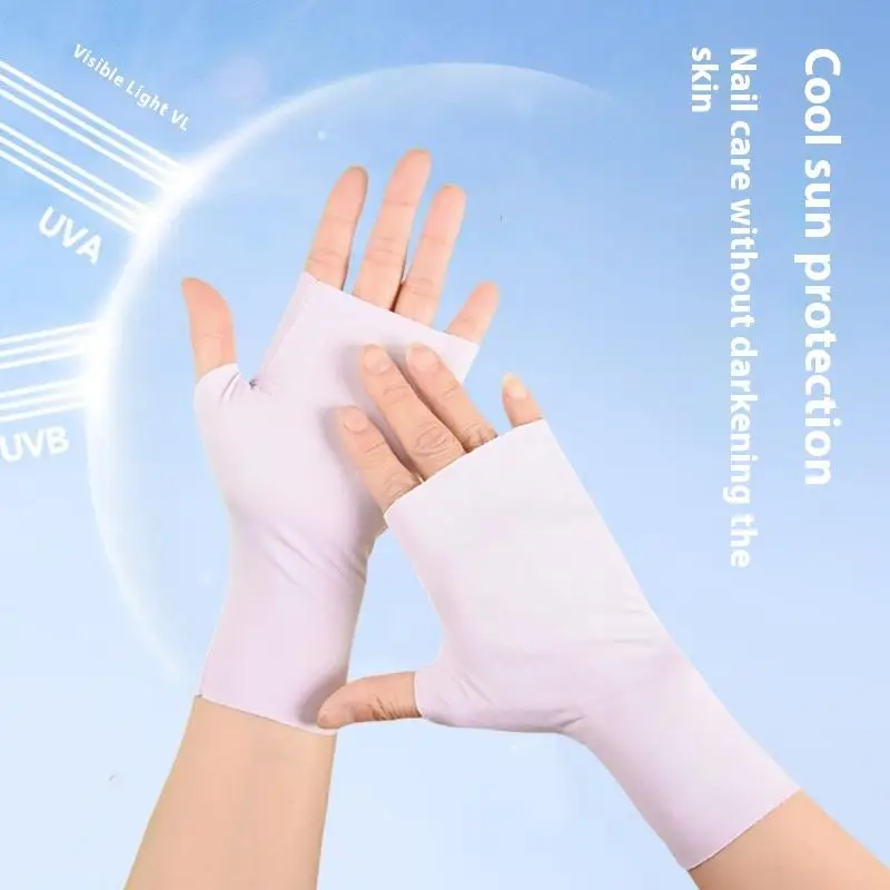Pro Uv Protection Gloves For Nail Art Gel Nail Lamp Sunscreen Gloves Fingerless Hand Sun Care Thin Cool Ice Silk Silky Sun Glove