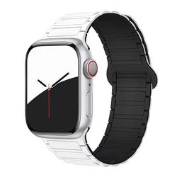 Elegant Magnetic Silicone Strap for Smartwatches - Versatile Correa Bracelet for All Occasions (White - black)