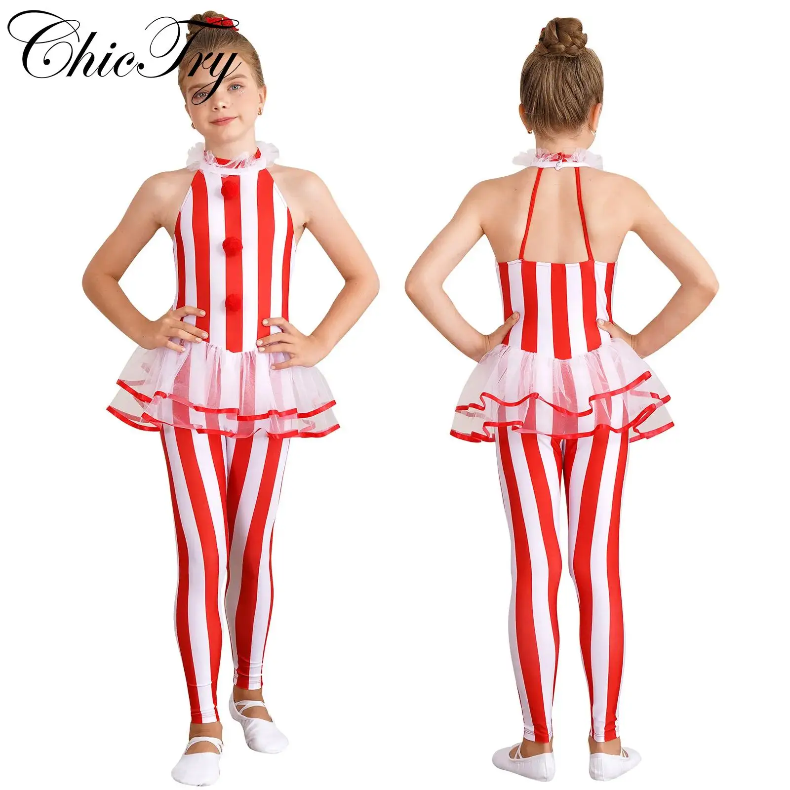 

Детский Яркий Рождественский костюм для девочек, боди без рукавов с бретелькой через шею, унитард на Рождество, Новый год с Санта-Клаусом