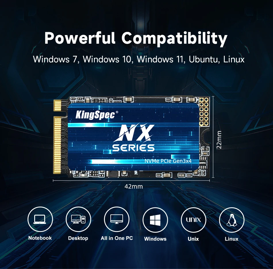 Фото Жесткий диск KingSpec SSD M2 128 ГБ 256 ГБ 512 ГБ 1 ТБ NVMe 120g 240g Ssd Nmve PCIe, твердотельный диск PCI-e 2242 SSd для ноутбука и настольного компьютера №3