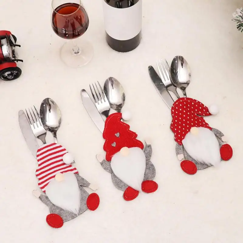 

Gnome Christmas Cutlery Holder Knife Fork Pocket Bags Santa Claus Xmas Tableware Cover New Year Party Christmas Table Decoration