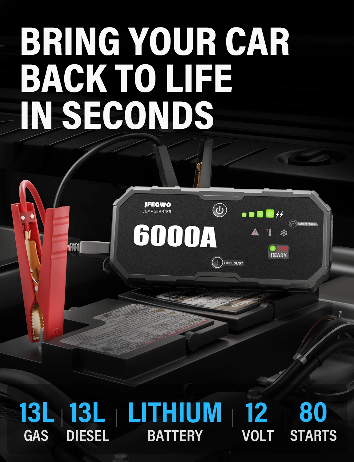 Car 6000A Portable 12V Jump Starter Power Bank 12V Auto Battery Charger Booster Emergency Starting Device For Pickup,SUV,Trucks