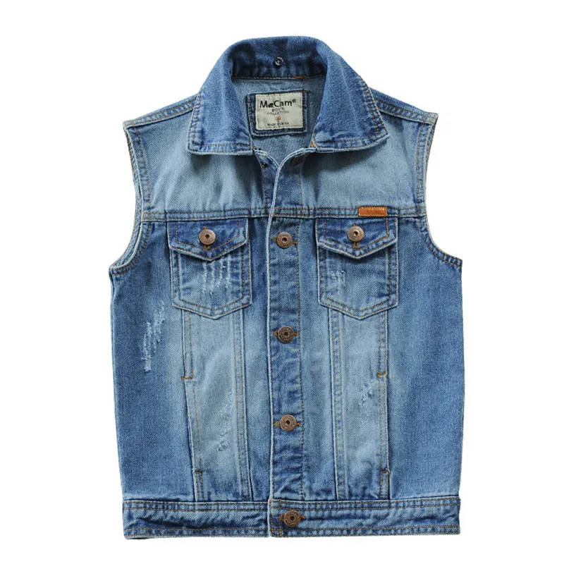 Boys Denim Vest With Hood Fashion Solid Design Kids Causal Outwear Jean Coat For Children's Age 2-14 T Waistcoat LC400
