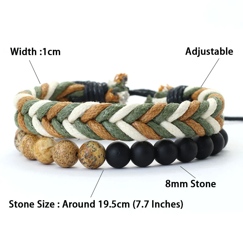 Men Adjustable Cord Chain Lava Tiger Eyes Stone Bracelet
