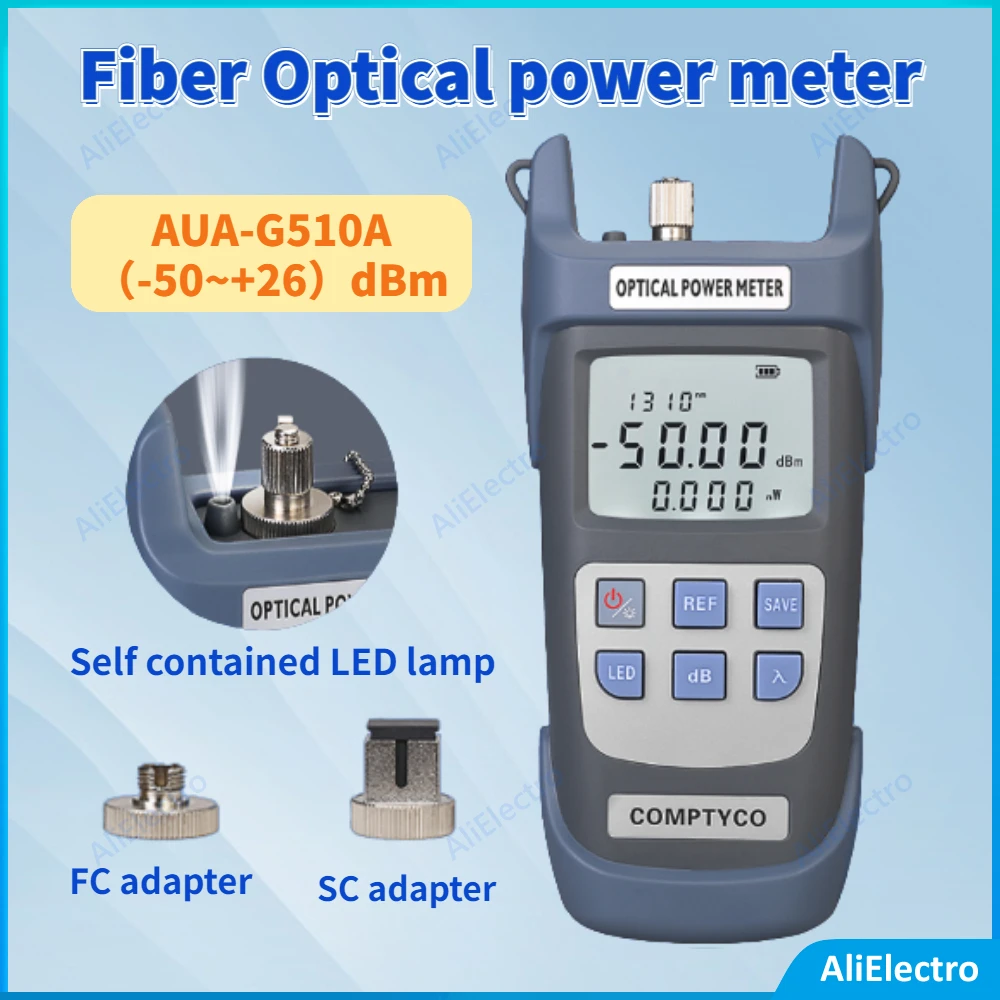 AUA-G510A/G710A Optical Power Meter SC FC Adapter -50~+26dBm/-70~+10dBm (Built-In LED Lighting) FTTH Fiber Optical Cable Tester