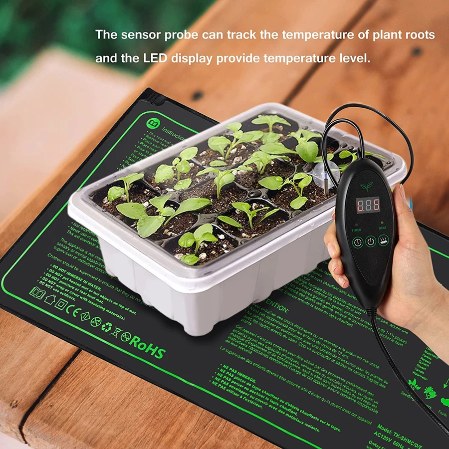 Seedling Heat Mat 3 Sizes Upgrade Seedling Heat Mat Waterproof Heat Pad with 20℃-45℃ Digital Thermostat Controller Hydroponic Seedling Germination