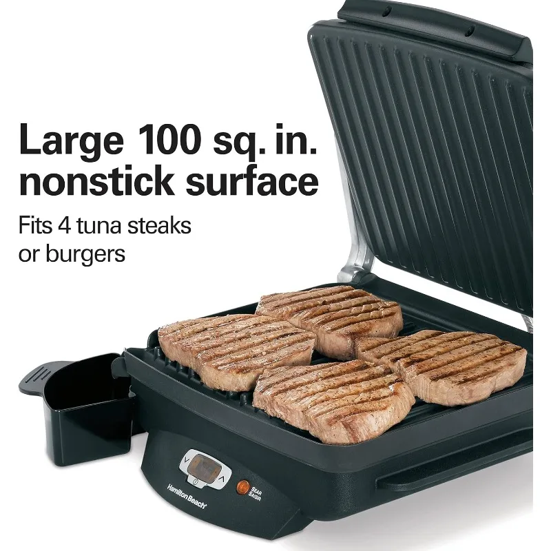 Steak Lover's Electric Indoor Searing Grill, Nonstick 100 Square, Stainless Steel (25331), Black and Stainless, Medium 3