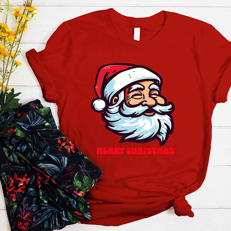 

Merry Christmas Stanta Claus Women T Shirts Cotton Funny Aesthetic Festival Graphic Tee O Neck Tshirt Cotton Streetwear Outfits