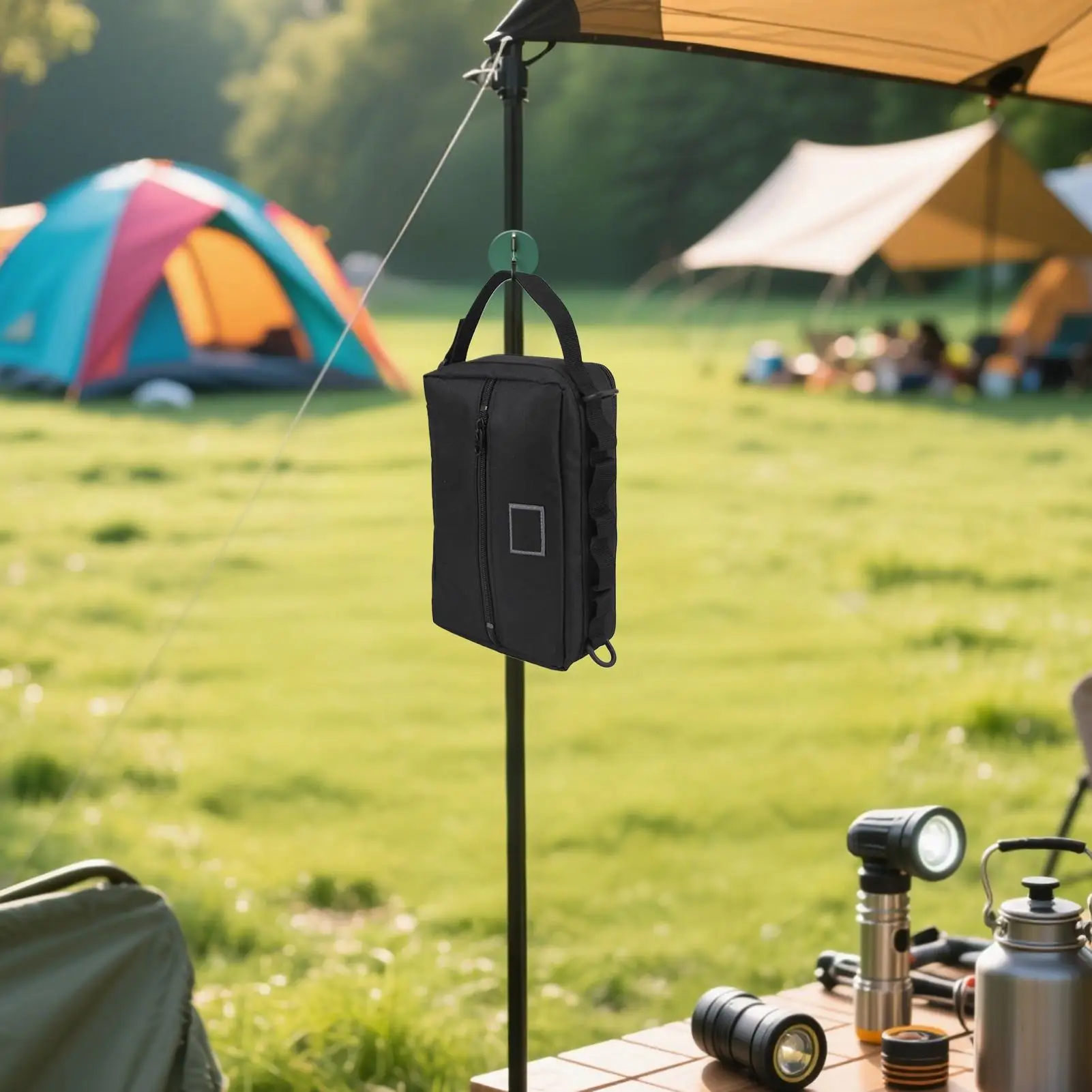 Camp Kitchen Storage Bag Multi-Pockets Paper Towel Holder Waterproof BBQ Cooking Tool Forks Spoons Caddy For Travel Picnic