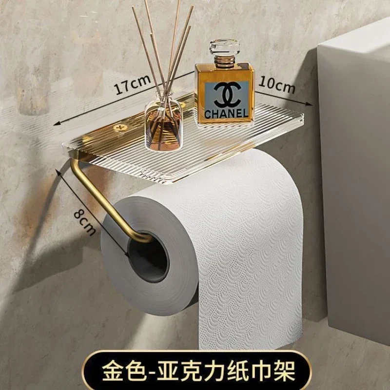 Luxury Gold Toilet Paper Holder with Shelf No Punching Acrylic Roll Paper Holder Tissue Hanger Bathroom Accessories Bathroom 2