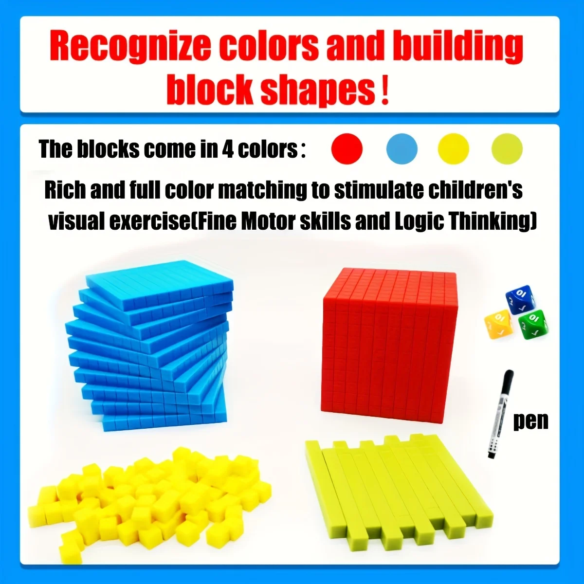 131PCS Base Ten Blocks Toys For Math Plastic Base 10 Math Manipulatives Number Blocks Kids Learning Counting Cubes Toys