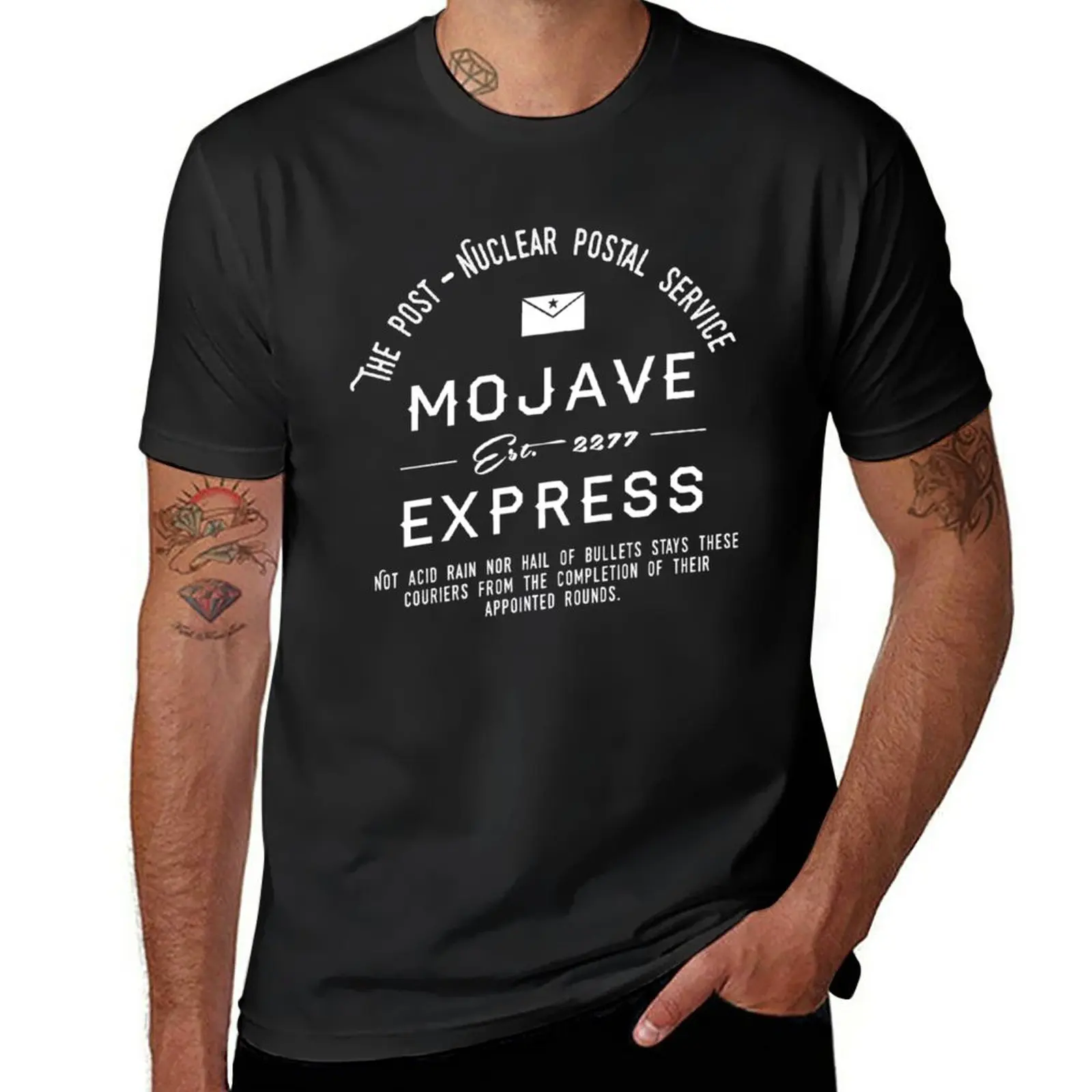 

Новинка Mojave Express-почтовая служба по почте ядерной почты. Мужская футболка с коротким рукавом