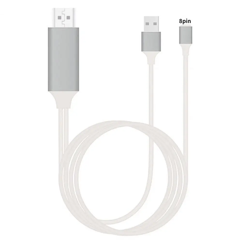 HDMI-compatible Adapter Cable 1080P Plug and Play TPE 8Pin to HDMI-compatible Converter for iPhone