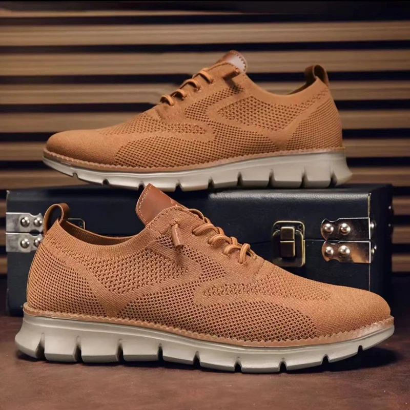 2024 Men Sneakers Plus Size Trendy British Style Summer Breathable Soft Male Sports Shoes Fashion Solid Woven Mesh Running Flats 4