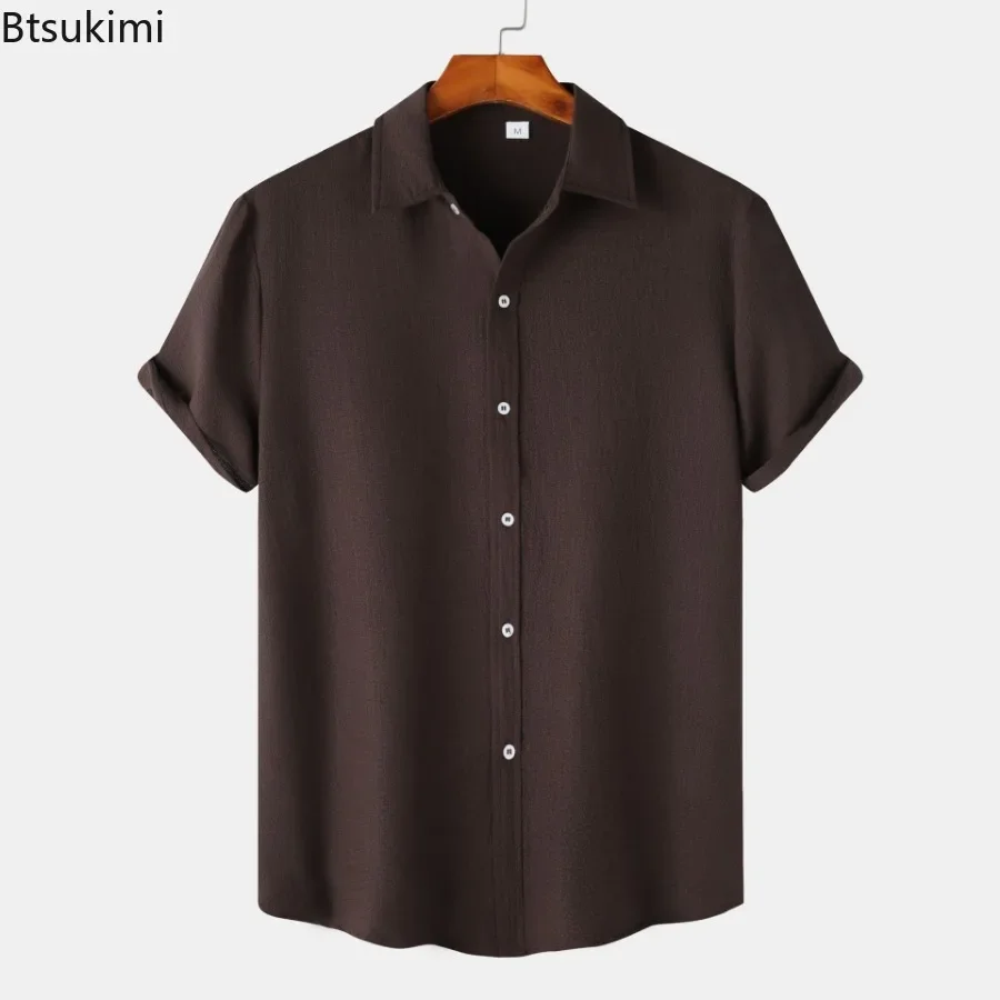 Men's Solid Color Casual Shirts Summer New Men Short-sleeved Single Breasted Simple Blouse Tops Male Beach Holiday Camisas