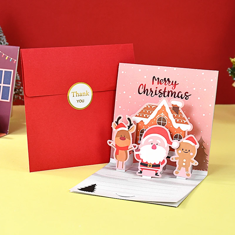 1set Merry Christmas Greeting Cards Handmade 3D Cards Thank You Invitation Christmas Pop-Up New Year Noel Decor