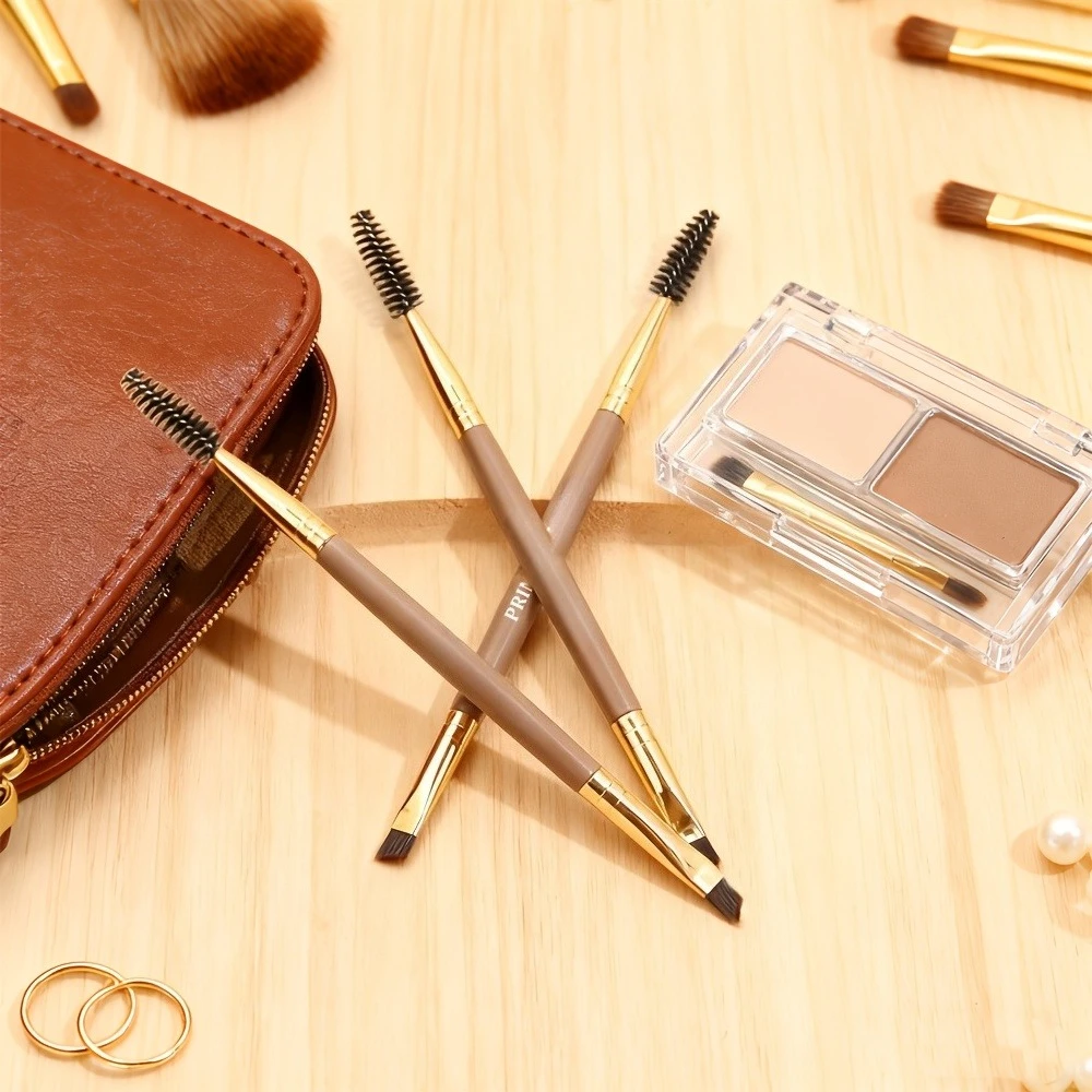 1PCS Dual-Ended Brow Brushes - Vegan Nylon & Golden Handle, Travel-Friendly Micro-Fine Bristles (Beginners & Pros)