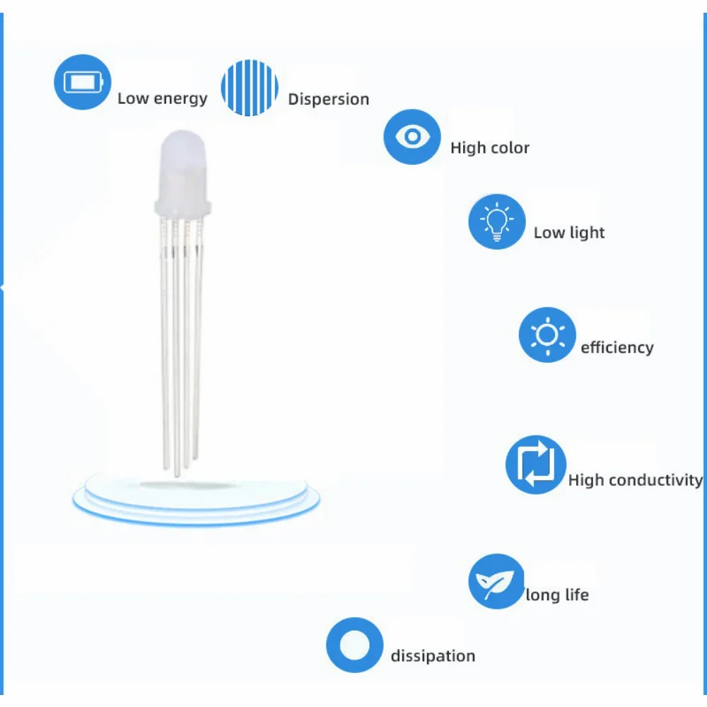풀 컬러 RGB LED 공통 음극 및 공통 양극, 3 색 방출 다이오드, 안개 확산 다이오드 F5, 아두이노용 4 핀, 50 개, 100 개, 5mm